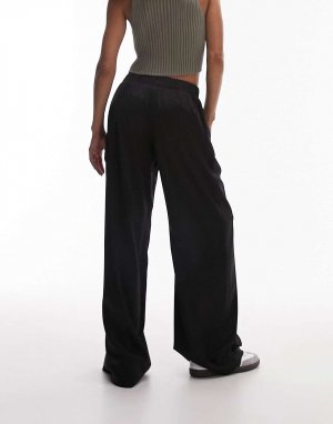 Черные однотонные атласные широкие брюки Topshop. Цвет: черный