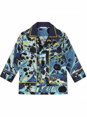 Шелковый пижамный топ с графичным принтом Dolce & Gabbana Kids. Цвет: синий