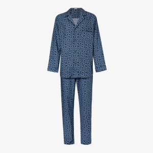 Пижама из хлопка и поплина с графичным дизайном фирменными пуговицами, синий Zimmerli