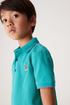 Рубашка-поло с короткими рукавами для мальчиков мотивом зебры и логотипом , синий Paul Smith