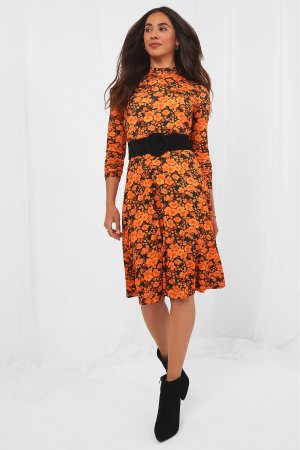 Осеннее платье с длинными рукавами цветочным узором , оранжевый Joe Browns