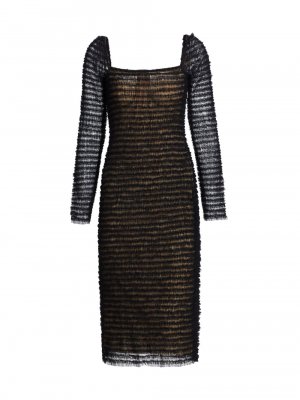 Присборенное миди-платье с длинными рукавами , черный Jason Wu Collection