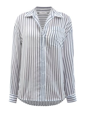 Блуза из тонкого хлопка и шелка в полоску с деталью Punto Luce PESERICO. Цвет: синий