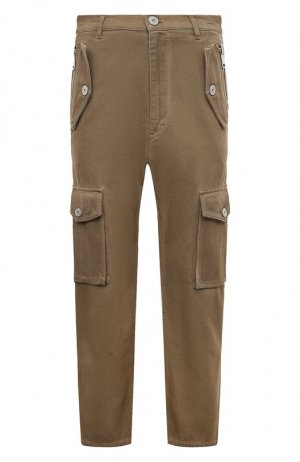 Хлопковые брюки-карго Balmain. Цвет: бежевый