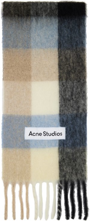 Разноцветный шарф в клетку , цвет Blue/Beige/Black Acne Studios