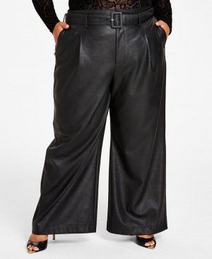 Модные широкие брюки из искусственной кожи больших размеров, черный Nina Parker
