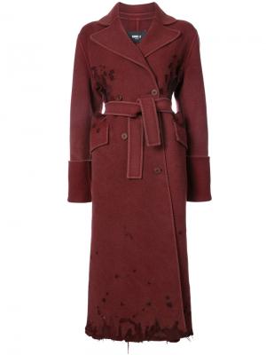 Двубортное пальто с потертой отделкой Yang Li. Цвет: красный