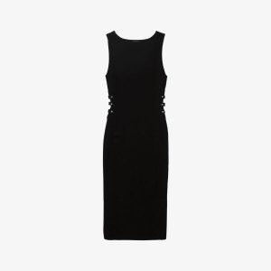 Трикотажное платье миди без рукавов с круглым вырезом и боковыми разрезами Ikks, черный IKKS