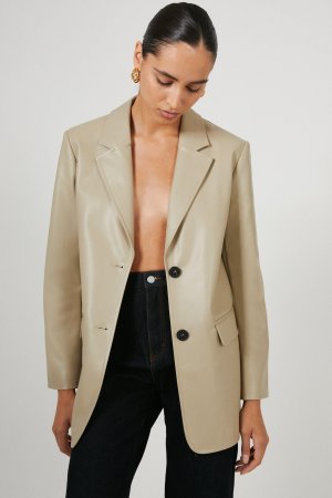 Однобортный современный пиджак из искусственной кожи , нейтральный Warehouse