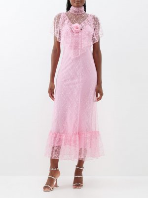 Платье миди из тюля, украшенное розами, розовый Rodarte