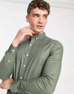 Элегантная оксфордская рубашка с длинными рукавами цвета хаки New Look