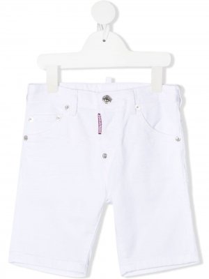 Джинсовые шорты с нашивкой-логотипом Dsquared2 Kids. Цвет: белый