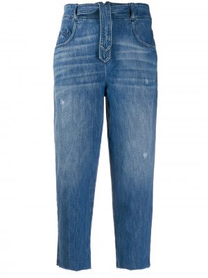 Укороченные джинсы с эффектом потертости Pinko. Цвет: синий