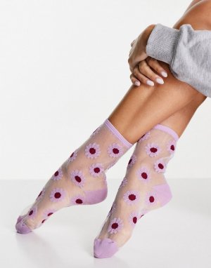 Сиреневые носки с цветочным узором Tinna-Фиолетовый цвет Monki