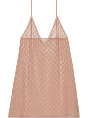 Сорочка из тюля с узором GG Gucci. Цвет: розовый