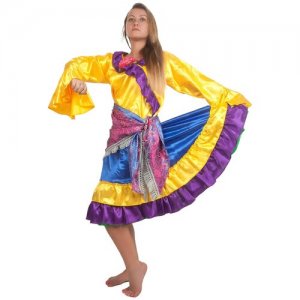 Карнавальный костюм Загадочная Кармен Волшебный мир. Цвет: фиолетовый/синий/желтый