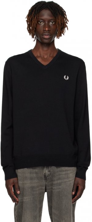 Черный свитер с v-образным вырезом Fred Perry