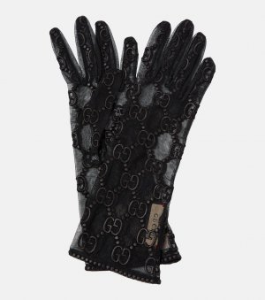 Тюлевые перчатки с вышивкой gg , черный Gucci