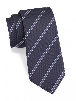 Шелковый галстук в фактурную полоску , синий Isaia