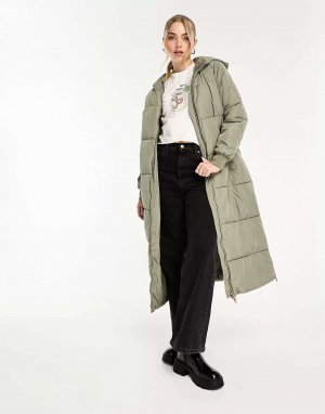 Удлиненное пуховое пальто цвета шалфея JDY