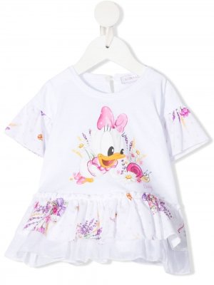 Блузка с оборками и принтом Daisy Duck Monnalisa. Цвет: белый