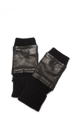 Перчатки Fingerless Knit & Leather, черный Carolina Amato