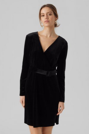 Короткое бархатное платье с эффектом бархата , черный Vero Moda