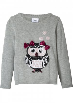 Пуловер с пайетками для девочки bonprix. Цвет: серый