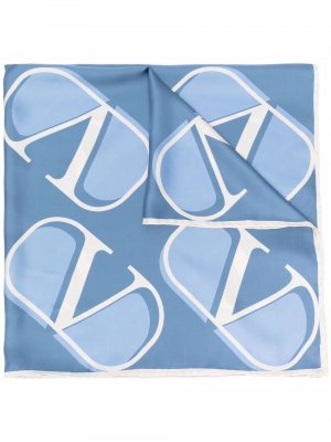 Шелковая шаль с логотипом VLogo Signature Valentino. Цвет: синий