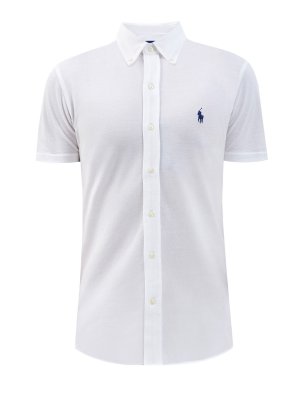 Белая рубашка с короткими рукавами из дышащего хлопка POLO RALPH LAUREN. Цвет: белый
