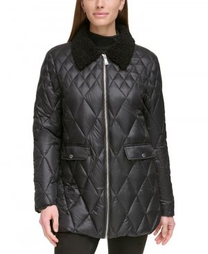 Женское стеганое пальто с воротником из искусственного меха , черный Calvin Klein