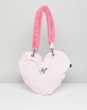 Сумка-тоут в форме сердца с ручкой из искусственного меха Lazy Oaf. Цвет: розовый