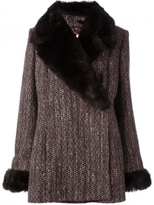 Пальто со съемным меховым воротником Céline Vintage. Цвет: коричневый