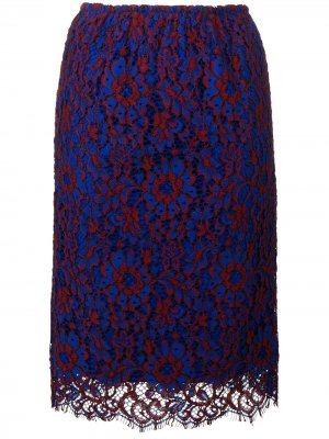 Кружевная юбка миди с цветочным узором Calvin Klein. Цвет: синий