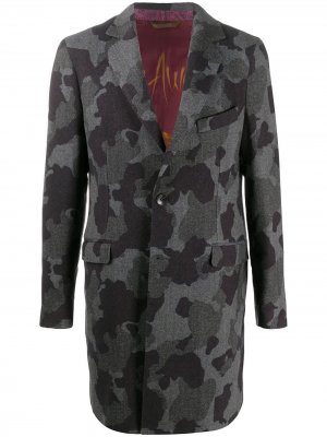 Однобортное пальто с камуфляжным принтом ETRO. Цвет: серый