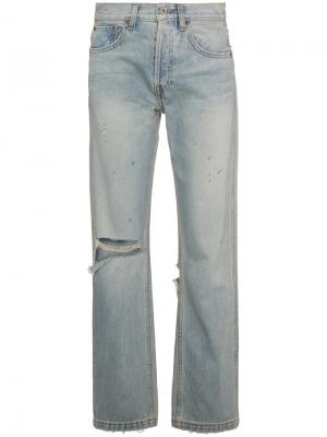 Прямые джинсы модели оверсайз с рваным эффектом Re/Done. Цвет: синий