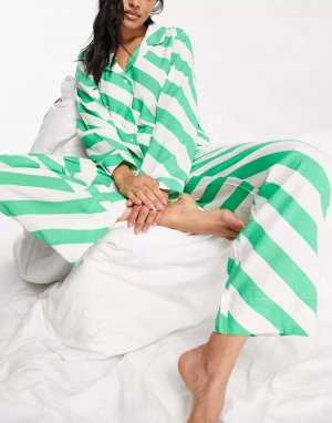 Зелено-белые пижамные брюки с модальными полосками ASOS