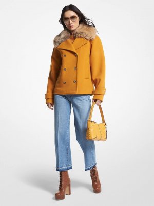 Пальто-бушлат Michael Kors Faux Fur Trim Wool Blend, оранжевый