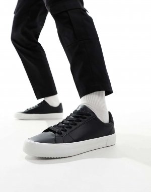 Черные кроссовки на шнуровке с белой подошвой Pull&Bear