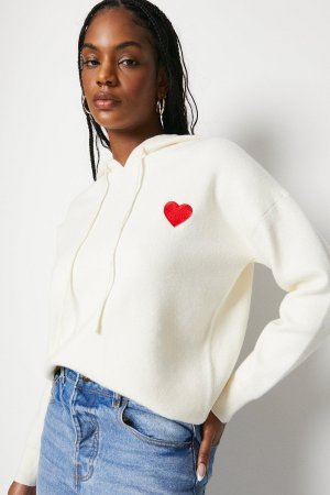 Джемпер с капюшоном и вышивкой в ​​форме сердца, белый Warehouse