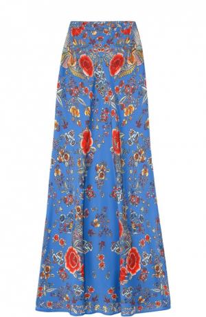 Шелковая юбка-макси с контрастным принтом Roberto Cavalli. Цвет: синий