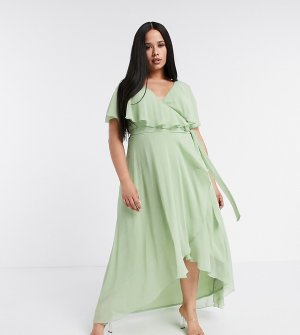 Платье макси с кейпом ASOS DESIGN Curve-Зеленый цвет Curve