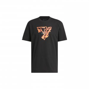 Trae Young Icy Fire Signature Print Basketball Short Sleeve T-Shirt Men Tops Black IM9167 Adidas