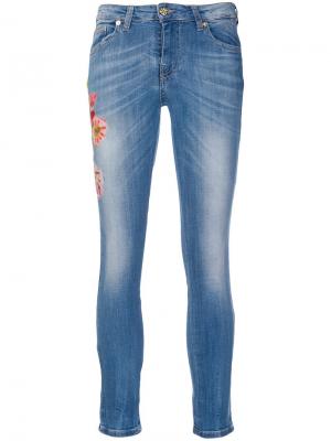 Укороченные джинсы с цветами из пайеток Blumarine. Цвет: синий
