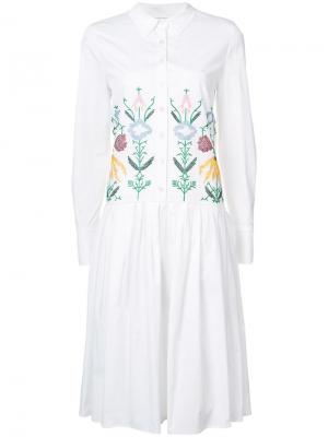 Платье-рубашка с вышивкой Carolina Herrera. Цвет: белый