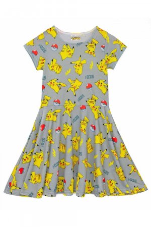 Приталенное платье Пикачу с короткими рукавами Pokemon, серый Pokémon