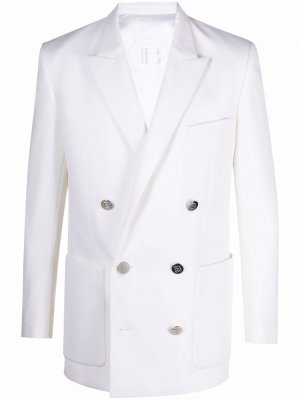 Двубортный пиджак с заостренными лацканами Balmain. Цвет: белый