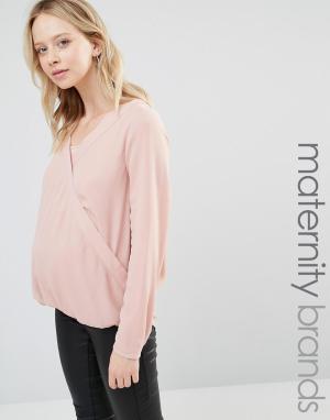 Тканая блузка для беременных и кормящих с запахом длинными рукавами Mama.licious. Цвет: розовый