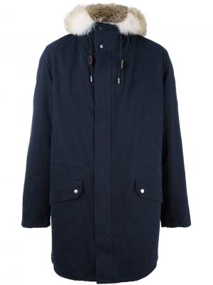 Пальто свободного кроя с капюшоном Yves Salomon Homme. Цвет: синий