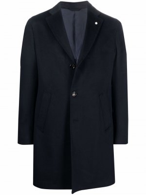 Однобортное пальто LUIGI BIANCHI MANTOVA. Цвет: синий